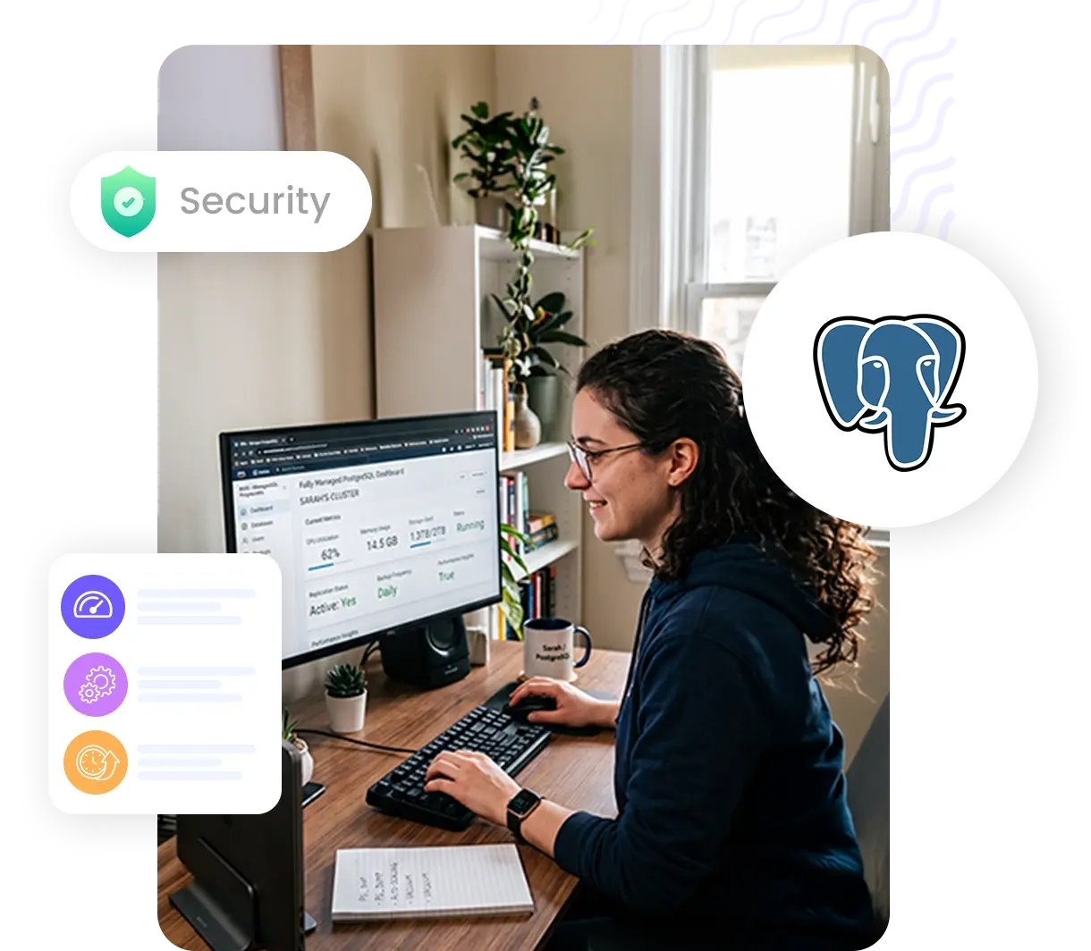 Fully managed PostgreSQL security and monitoring illustration | HiQloud